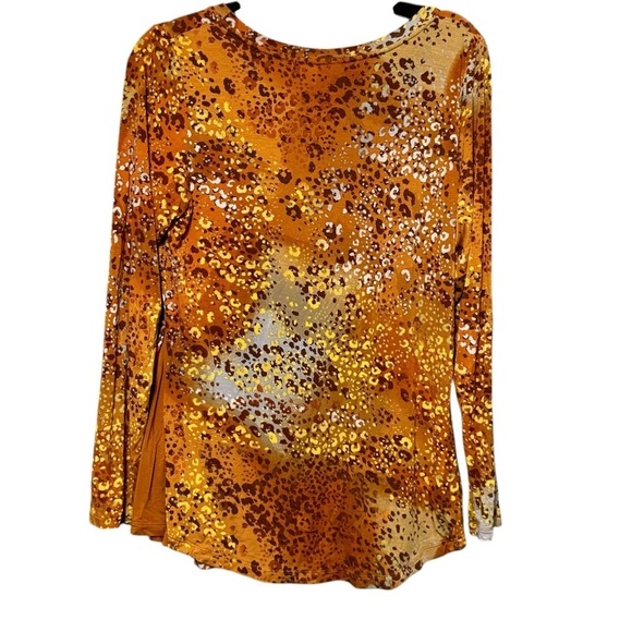 LOGO Lori Goldstein Animal Print Amber Tan Long Sleeve Stretchy Jersey Knit Top - Picture 6 of 10